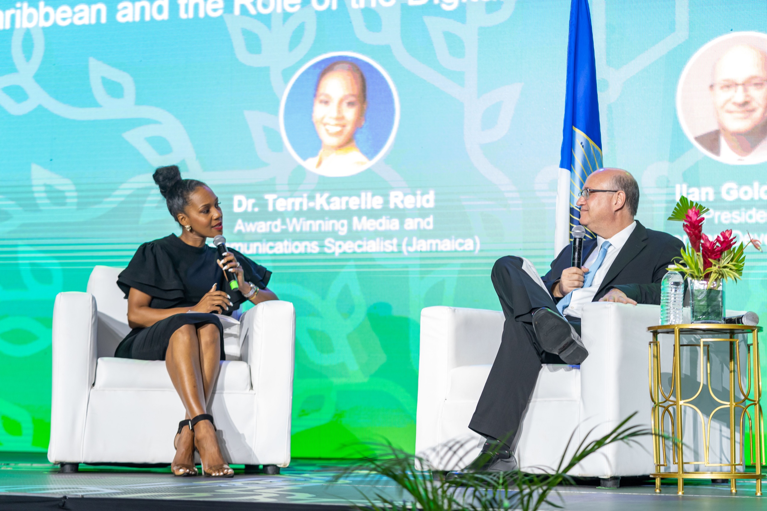 Dr. Terri-Karelle Reid interviews Ilan Goldfajn, President of the Inter-American Development Bank at the 2023 Outsource2LAC Summit held in Jamaica